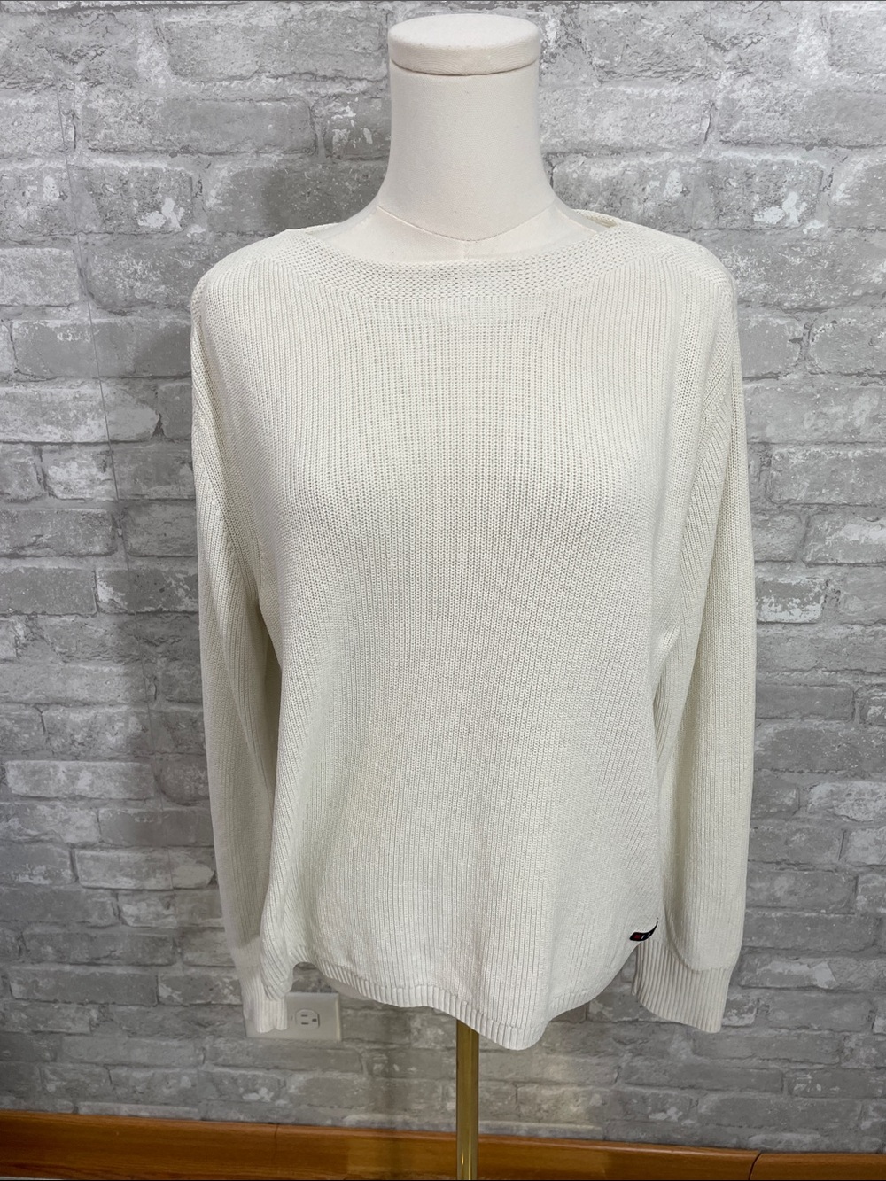 Batela White Cotton Crewneck Knit Sweater